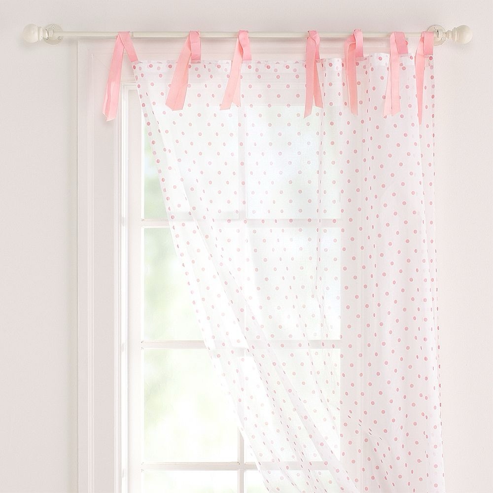 Pottery Barn Teen Dottie Sheer Curtain with Pink Polka Dots - Set of 2